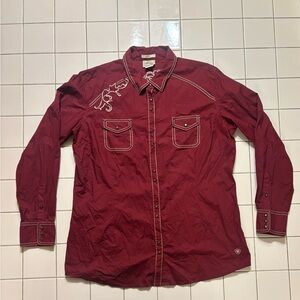 Ariat Maroon Embroidered Snap Up Western Cowgirl Rodeo Shirt Womans XXL Fitted